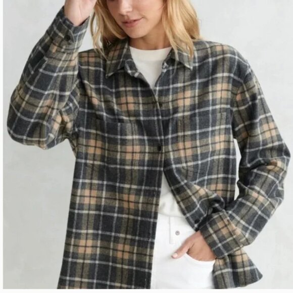Jenni Kayne O'Keefe Plaid Wool Blend Shacket Flannel Button Up Shirt Size Large - Picture 7 of 7